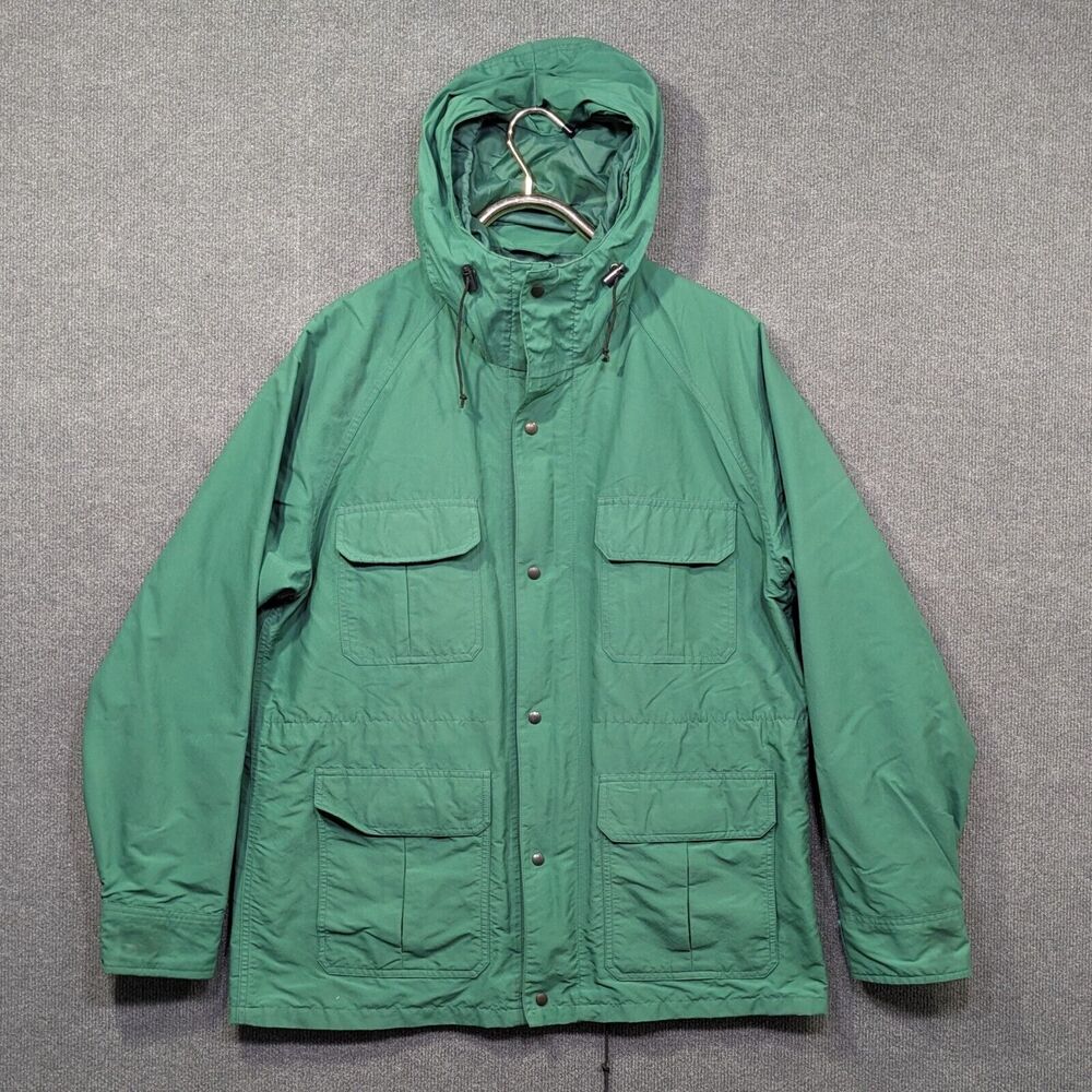 Vintage Cabelas Rain Jacket Mens Large Goretex Hood Hunting Fishing Lined Green